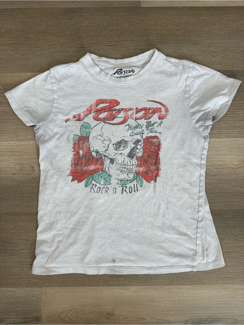 White Band Poison Rock n' Roll Graphic Distressed Tee - Red Roses